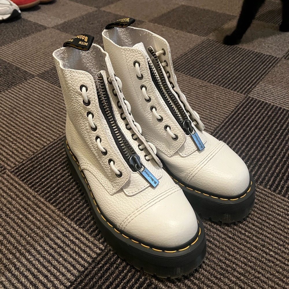 Gently Worn White Platform Dr Martens with Front Zipper